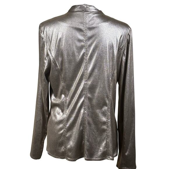 Chico's silver shimmer Jacket, metallic sheen, glamour, party, lightweight - Picture 3 of 4